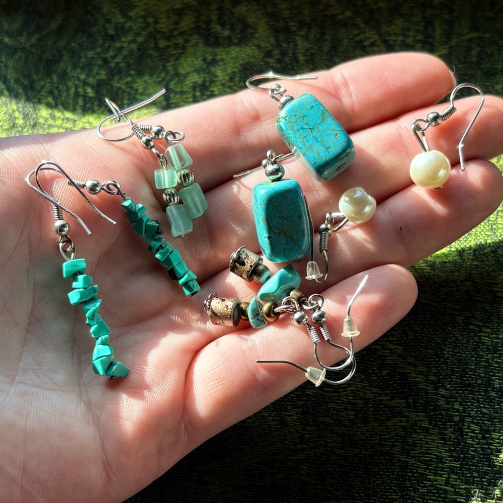 Turquoise and pearl silver earring bundle vintage vintage modern western hippie